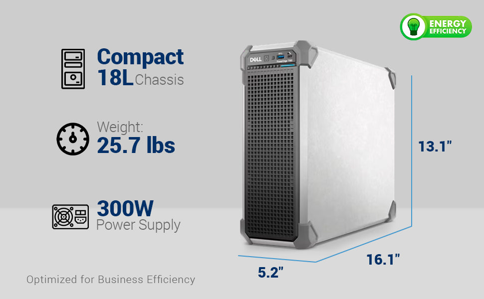 DELL PowerEdge T160 Server | Intel Xeon E-2434 (4 Cores, Up to 5.0 GHz) | 16GB DDR5 ECC RAM | 2TB HDD | iDRAC9 Express | Matrox G200eW Graphics | 300W PSU