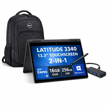 Dell Latitude 3340 2-in-1 Touch Laptop 13.3" FHD – Intel Core i5-1335U, 16GB RAM, 256GB SSD, Windows 11 Pro, Iris Xe, Wi-Fi 6, Convertible with Backpack & USB Hub DELL