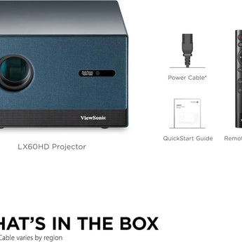 ViewSonic LX60HD 1080p Portable LED Projector with Google TV – Auto Focus, Wi-Fi, Bluetooth, Keystone Correction for Home Theater ViewSonic