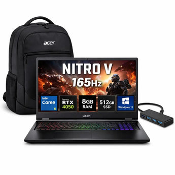 Acer Nitro V 15 Gaming Laptop 15.6" FHD 165Hz – Intel Core i5-13420H, RTX 4050, 8GB RAM, 512GB SSD, Windows 11, Backpack & USB Hub Bundle ACER