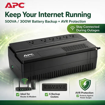 APC Easy UPS BV500 500VA Battery Backup & Surge Protector, 120V, AVR, 6 Outlets Orinokia Tech