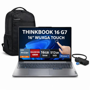Lenovo ThinkBook 16 G7 16" WUXGA Touch Laptop, Ryzen 7 7735HS, 16GB RAM, 512GB SSD, Windows 11 Pro, Radeon 680M, Wi-Fi 6, RJ-45, Fingerprint Reader, Backlit Keyboard, Business Bundle Lenovo