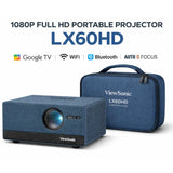 ViewSonic LX60HD Portable Projector 1080p Full HD, Google TV, Wi-Fi, Bluetooth, Auto Focus, Blue, Carrying Case Bundle ViewSonic